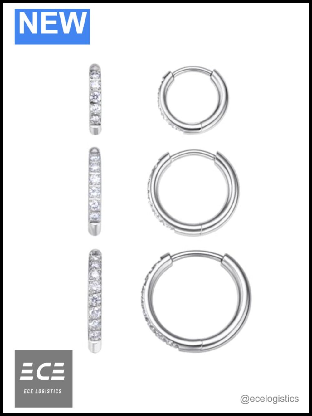Titanium Moissanite Huggie Hoop Earrings 3-Pair Set Hypoallergenic for